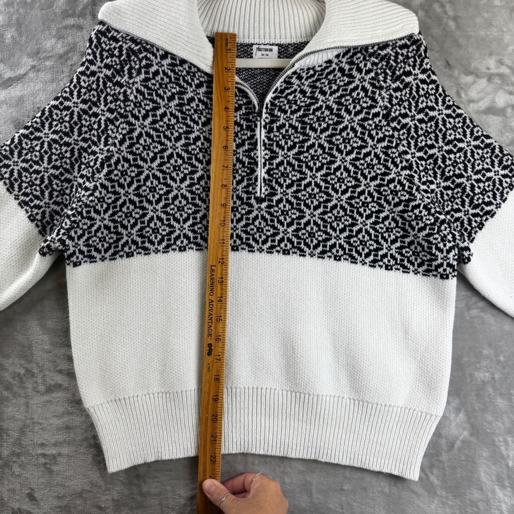 Cotton On Sweater Women Medium White Black Fair Isle Quarter Zip Pullover (1757) - Picture 7 of 8